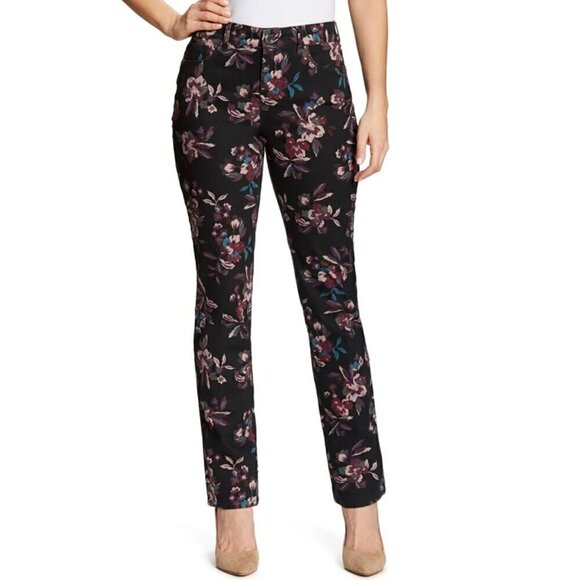 Bandolino Denim - Bandolino Amy Modern Straight Leg Tummy Slimming Stretch Jeans Black Floral 6